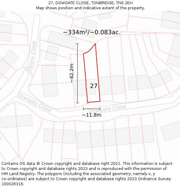 27, DOWGATE CLOSE, TONBRIDGE, TN9 2EH: Plot and title map