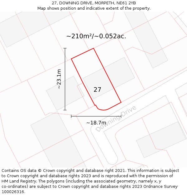 27, DOWNING DRIVE, MORPETH, NE61 2YB: Plot and title map