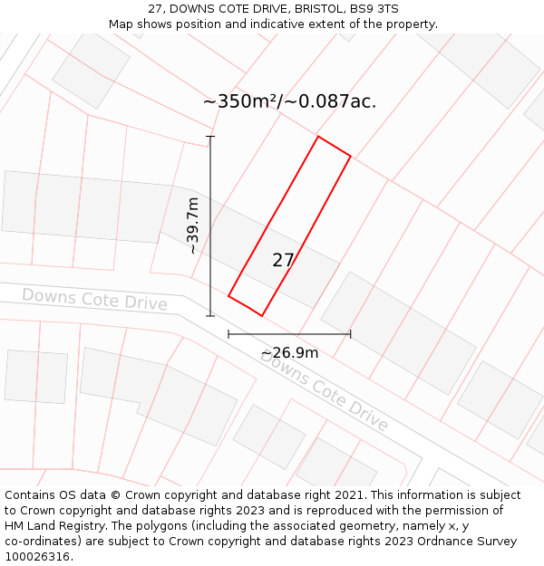 27, DOWNS COTE DRIVE, BRISTOL, BS9 3TS: Plot and title map