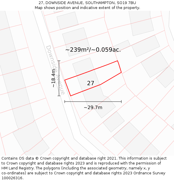 27, DOWNSIDE AVENUE, SOUTHAMPTON, SO19 7BU: Plot and title map