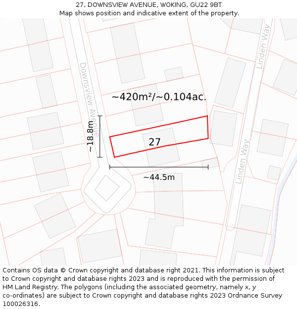 27, DOWNSVIEW AVENUE, WOKING, GU22 9BT: Plot and title map