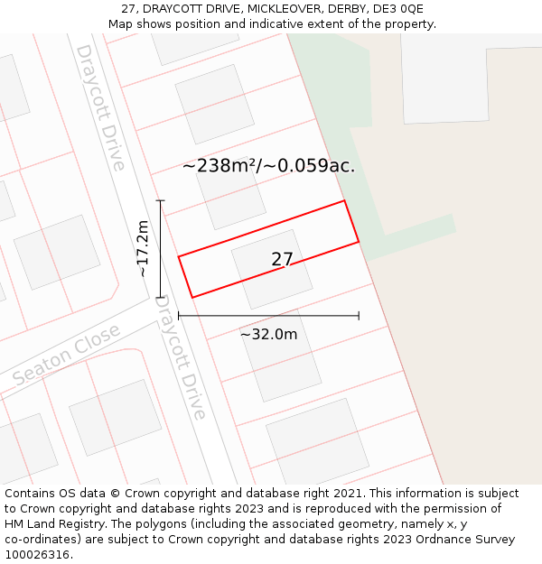 27, DRAYCOTT DRIVE, MICKLEOVER, DERBY, DE3 0QE: Plot and title map