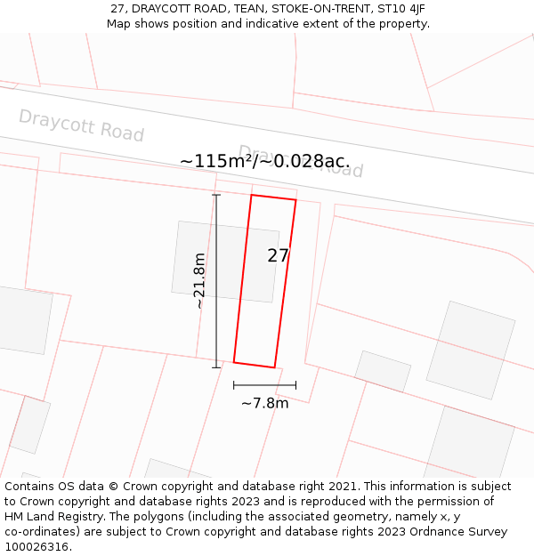 27, DRAYCOTT ROAD, TEAN, STOKE-ON-TRENT, ST10 4JF: Plot and title map