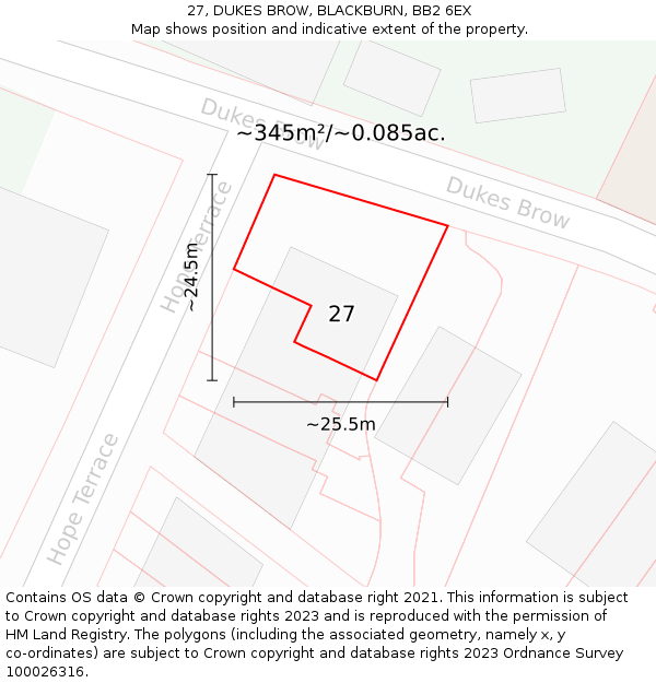 27, DUKES BROW, BLACKBURN, BB2 6EX: Plot and title map