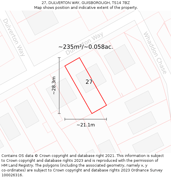 27, DULVERTON WAY, GUISBOROUGH, TS14 7BZ: Plot and title map