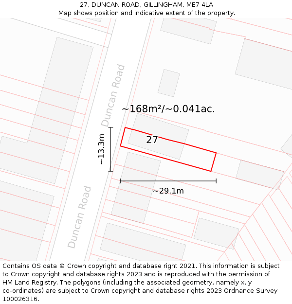 27, DUNCAN ROAD, GILLINGHAM, ME7 4LA: Plot and title map