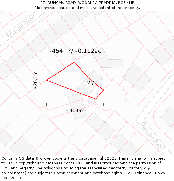 27, DUNCAN ROAD, WOODLEY, READING, RG5 4HR: Plot and title map