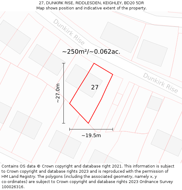 27, DUNKIRK RISE, RIDDLESDEN, KEIGHLEY, BD20 5DR: Plot and title map