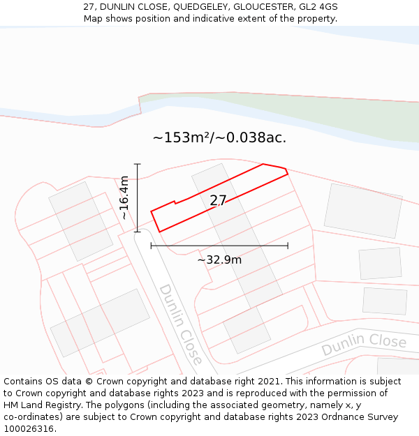 27, DUNLIN CLOSE, QUEDGELEY, GLOUCESTER, GL2 4GS: Plot and title map