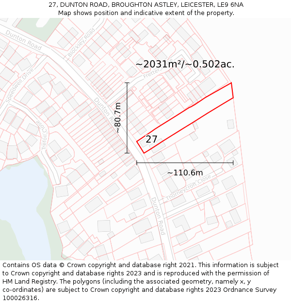 27, DUNTON ROAD, BROUGHTON ASTLEY, LEICESTER, LE9 6NA: Plot and title map