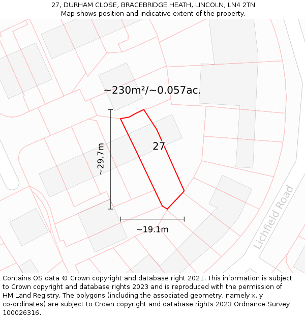 27, DURHAM CLOSE, BRACEBRIDGE HEATH, LINCOLN, LN4 2TN: Plot and title map