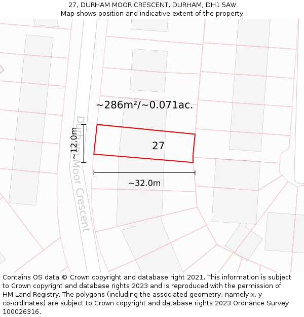 27, DURHAM MOOR CRESCENT, DURHAM, DH1 5AW: Plot and title map