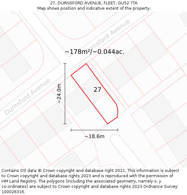 27, DURNSFORD AVENUE, FLEET, GU52 7TA: Plot and title map
