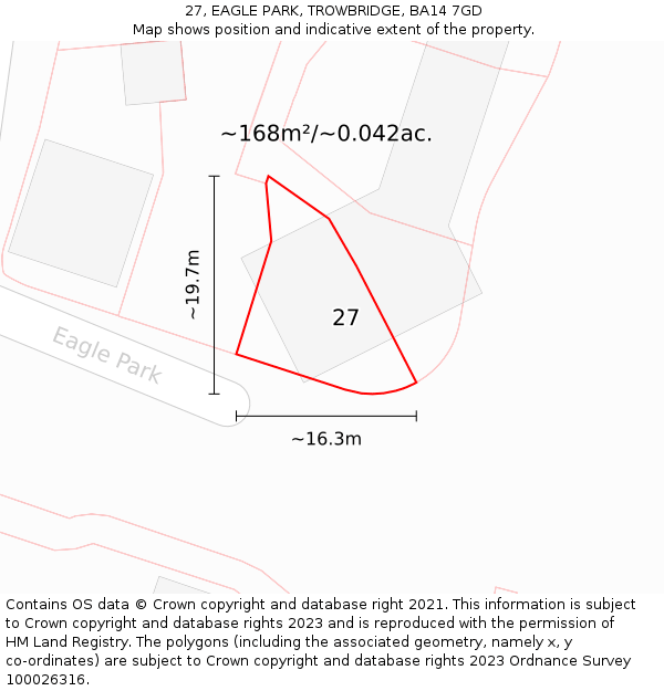 27, EAGLE PARK, TROWBRIDGE, BA14 7GD: Plot and title map