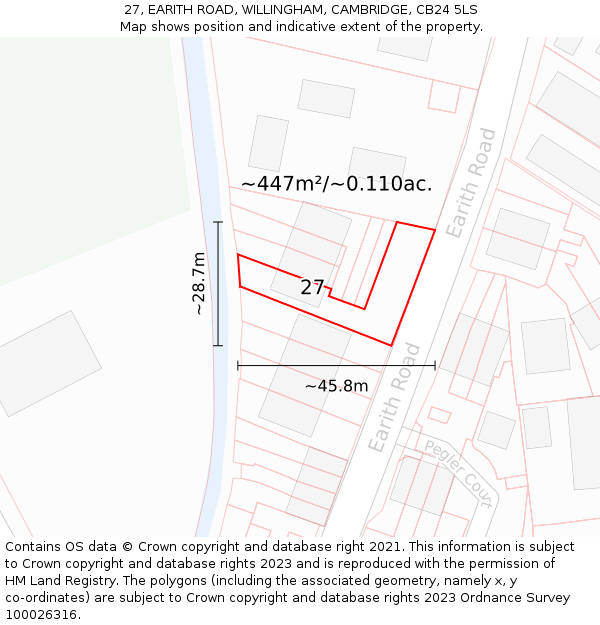27, EARITH ROAD, WILLINGHAM, CAMBRIDGE, CB24 5LS: Plot and title map