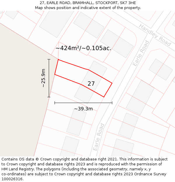 27, EARLE ROAD, BRAMHALL, STOCKPORT, SK7 3HE: Plot and title map