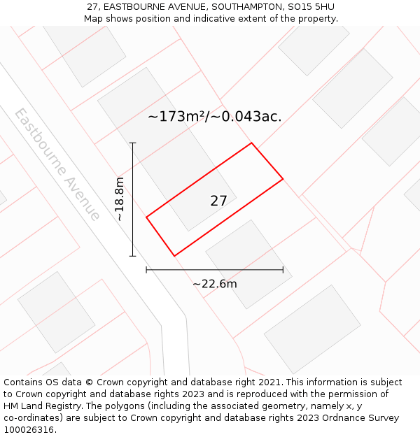 27, EASTBOURNE AVENUE, SOUTHAMPTON, SO15 5HU: Plot and title map