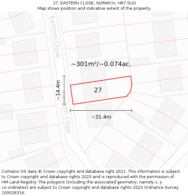 27, EASTERN CLOSE, NORWICH, NR7 0UG: Plot and title map