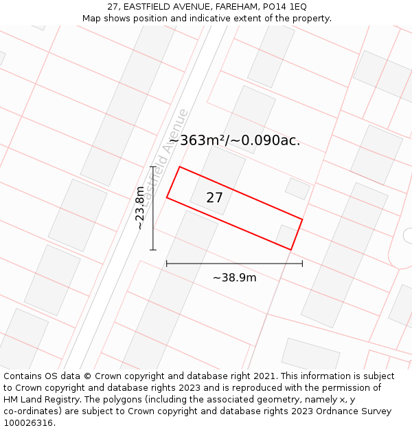 27, EASTFIELD AVENUE, FAREHAM, PO14 1EQ: Plot and title map