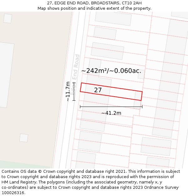27, EDGE END ROAD, BROADSTAIRS, CT10 2AH: Plot and title map