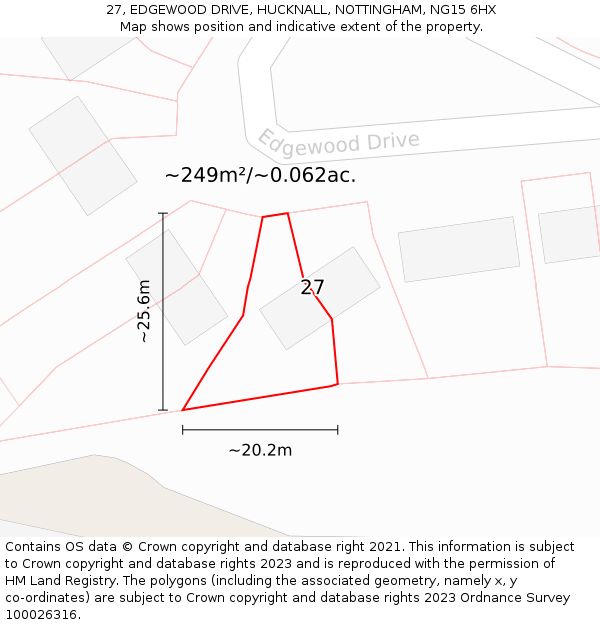 27, EDGEWOOD DRIVE, HUCKNALL, NOTTINGHAM, NG15 6HX: Plot and title map