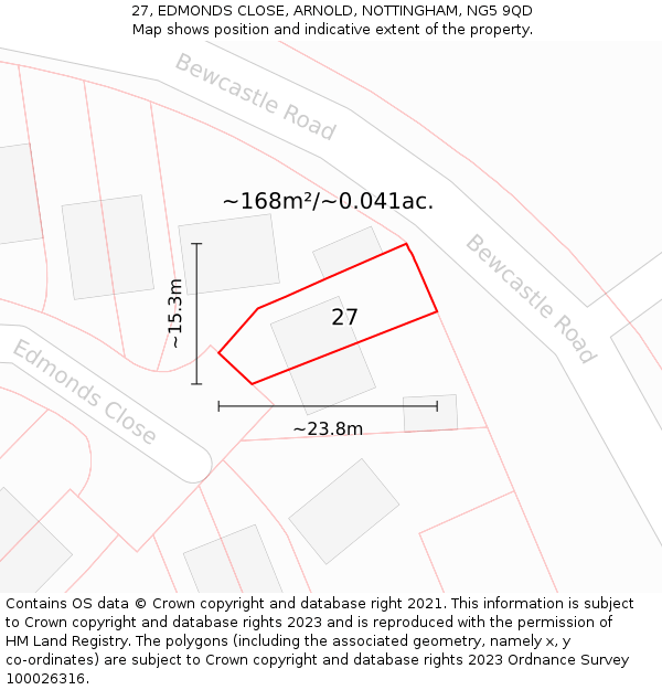 27, EDMONDS CLOSE, ARNOLD, NOTTINGHAM, NG5 9QD: Plot and title map