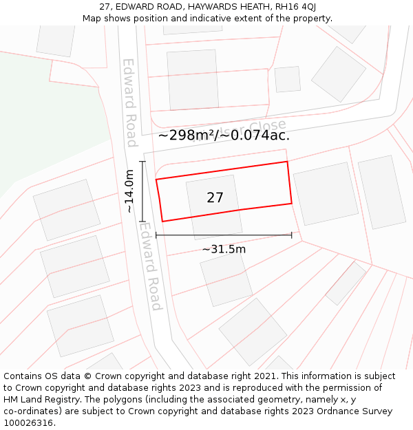 27, EDWARD ROAD, HAYWARDS HEATH, RH16 4QJ: Plot and title map