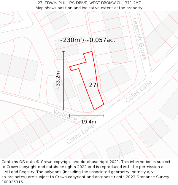 27, EDWIN PHILLIPS DRIVE, WEST BROMWICH, B71 2AZ: Plot and title map
