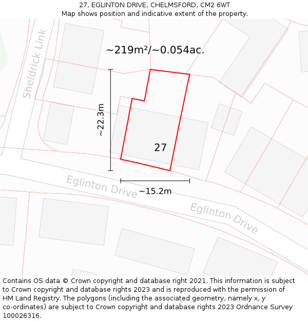 27, EGLINTON DRIVE, CHELMSFORD, CM2 6WT: Plot and title map