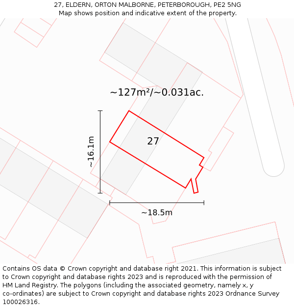 27, ELDERN, ORTON MALBORNE, PETERBOROUGH, PE2 5NG: Plot and title map