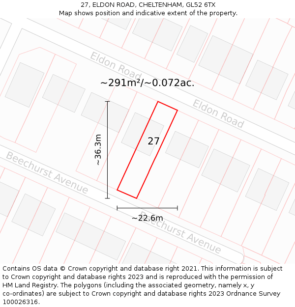 27, ELDON ROAD, CHELTENHAM, GL52 6TX: Plot and title map