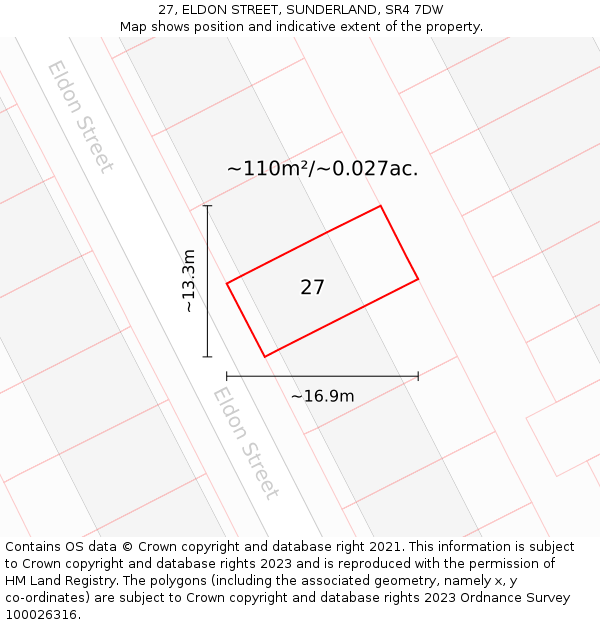 27, ELDON STREET, SUNDERLAND, SR4 7DW: Plot and title map