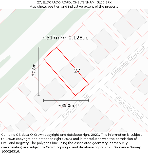 27, ELDORADO ROAD, CHELTENHAM, GL50 2PX: Plot and title map