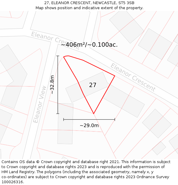 27, ELEANOR CRESCENT, NEWCASTLE, ST5 3SB: Plot and title map