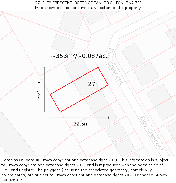 27, ELEY CRESCENT, ROTTINGDEAN, BRIGHTON, BN2 7FE: Plot and title map
