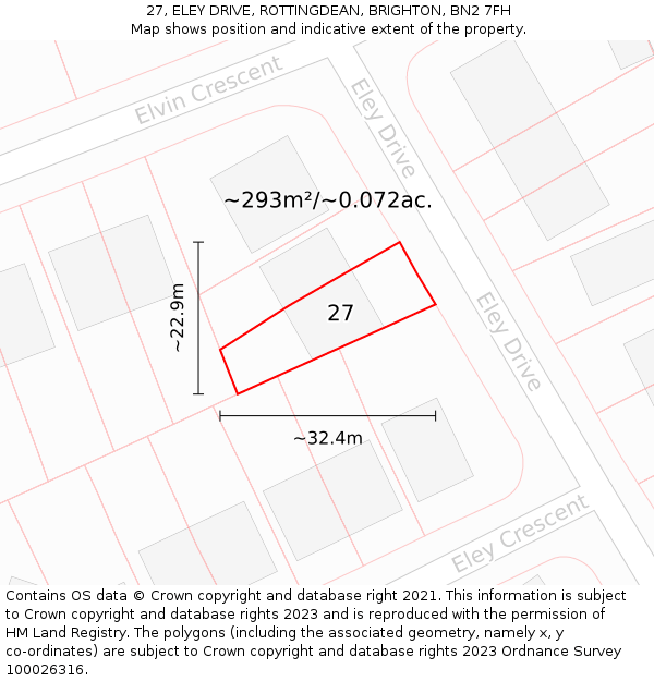 27, ELEY DRIVE, ROTTINGDEAN, BRIGHTON, BN2 7FH: Plot and title map