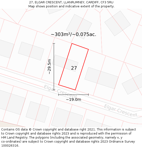 27, ELGAR CRESCENT, LLANRUMNEY, CARDIFF, CF3 5RU: Plot and title map