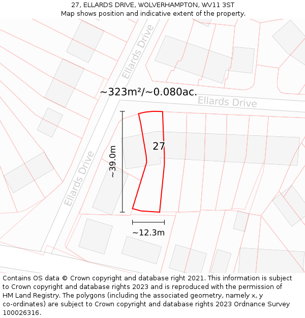 27, ELLARDS DRIVE, WOLVERHAMPTON, WV11 3ST: Plot and title map
