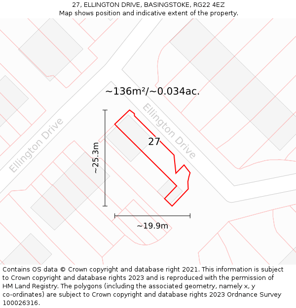 27, ELLINGTON DRIVE, BASINGSTOKE, RG22 4EZ: Plot and title map