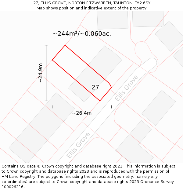 27, ELLIS GROVE, NORTON FITZWARREN, TAUNTON, TA2 6SY: Plot and title map
