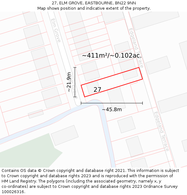 27, ELM GROVE, EASTBOURNE, BN22 9NN: Plot and title map