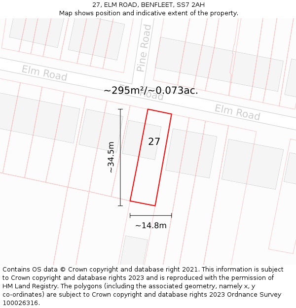 27, ELM ROAD, BENFLEET, SS7 2AH: Plot and title map