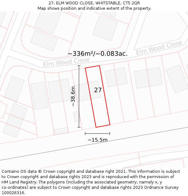 27, ELM WOOD CLOSE, WHITSTABLE, CT5 2QR: Plot and title map