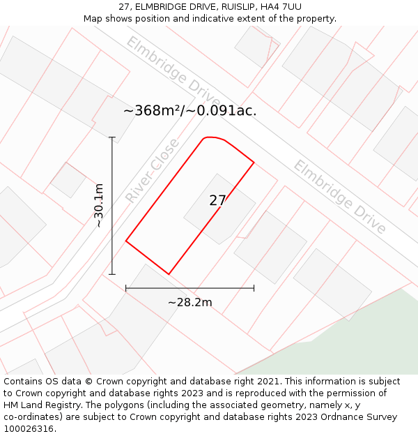 27, ELMBRIDGE DRIVE, RUISLIP, HA4 7UU: Plot and title map