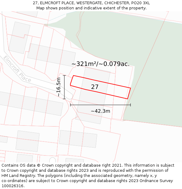 27, ELMCROFT PLACE, WESTERGATE, CHICHESTER, PO20 3XL: Plot and title map