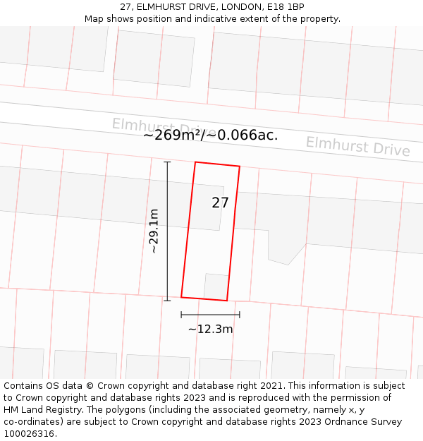 27, ELMHURST DRIVE, LONDON, E18 1BP: Plot and title map