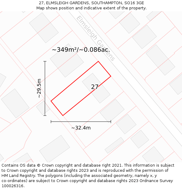 27, ELMSLEIGH GARDENS, SOUTHAMPTON, SO16 3GE: Plot and title map