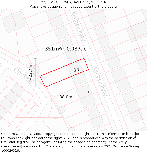 27, ELMTREE ROAD, BASILDON, SS16 4TN: Plot and title map