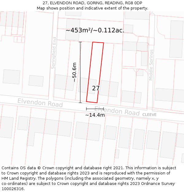 27, ELVENDON ROAD, GORING, READING, RG8 0DP: Plot and title map