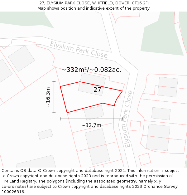 27, ELYSIUM PARK CLOSE, WHITFIELD, DOVER, CT16 2FJ: Plot and title map